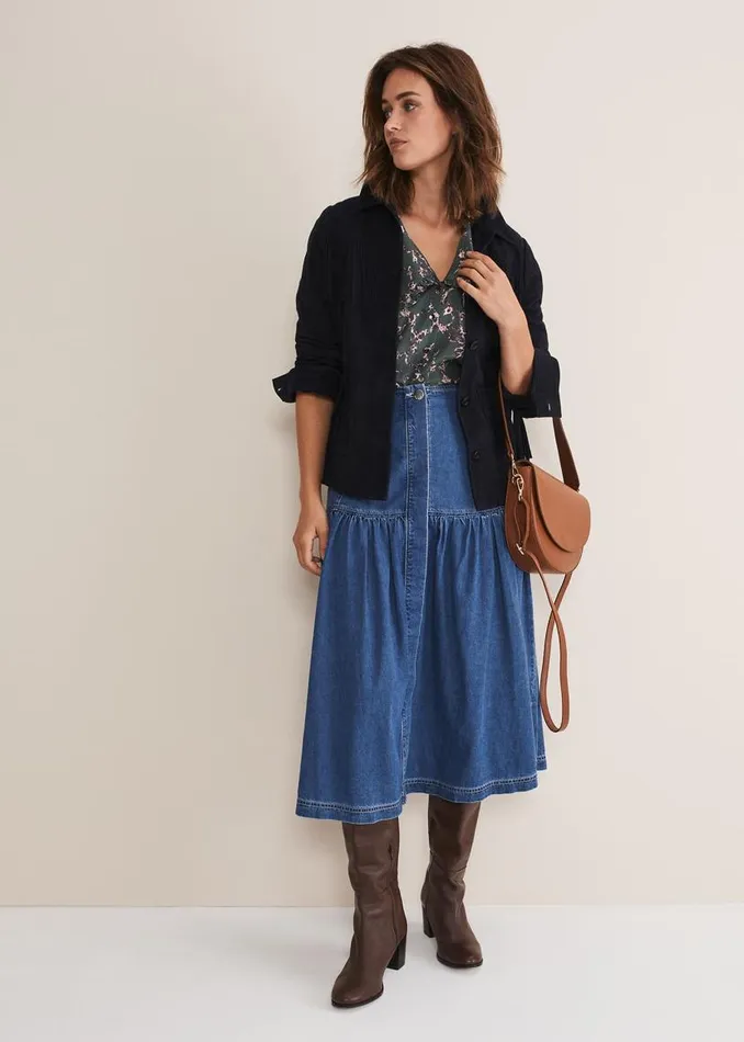 Phase Eight Skirts Elodie Tiered Denim Skirt Mid Wash Blue 8211 Women