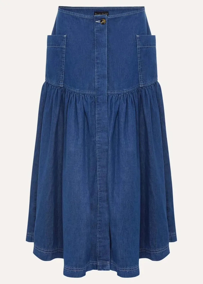 Phase Eight Skirts Elodie Tiered Denim Skirt Mid Wash Blue 8211 Women