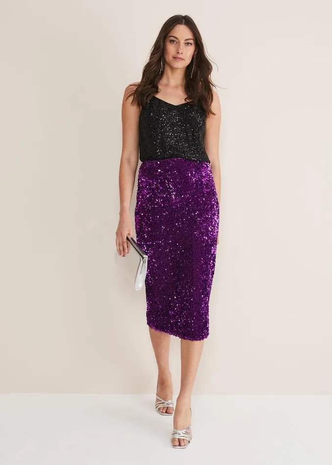 Phase Eight Skirts Elvira Sequin Midi Skirt Purple 8211 Women