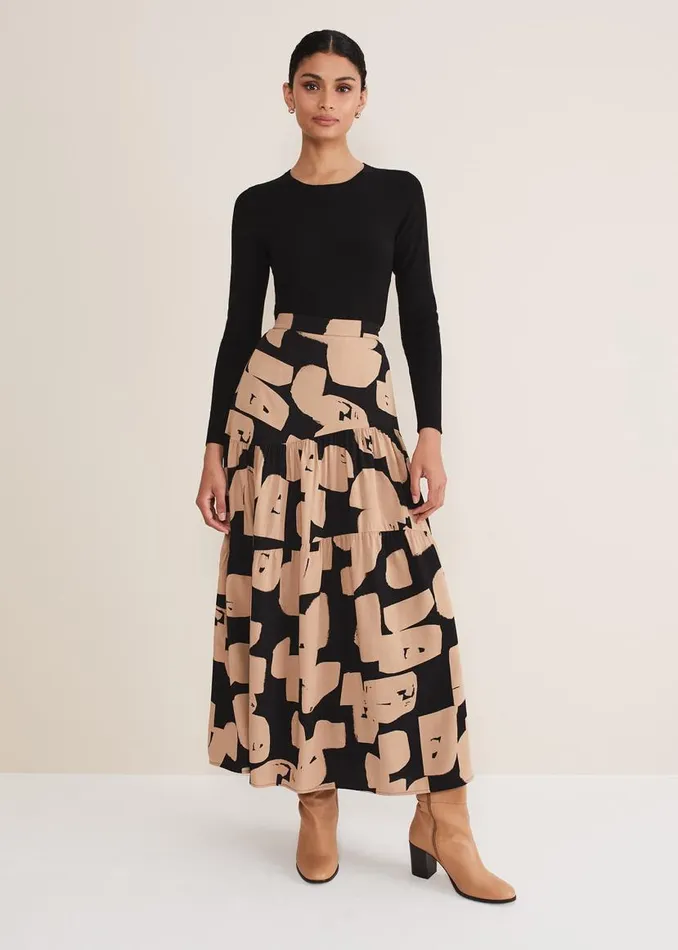 Phase Eight Skirts Luana Geo Print Midi Skirt Blackcamel 8211 Women