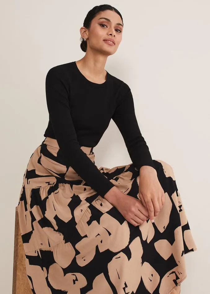Phase Eight Skirts Luana Geo Print Midi Skirt Blackcamel 8211 Women
