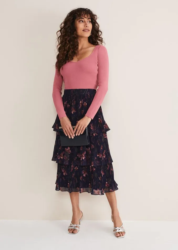Phase Eight Skirts Selena Tiered Printed Skirt Navymulti 8211 Women