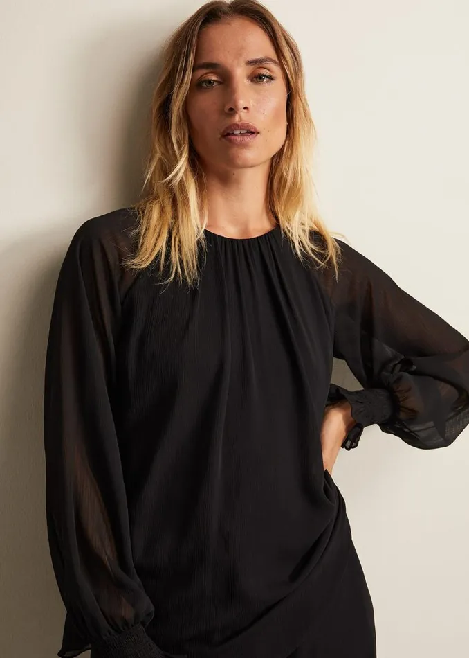 Phase Eight Tops and TShirts Aria Chiffon Double Layer Top Black 8211 Women