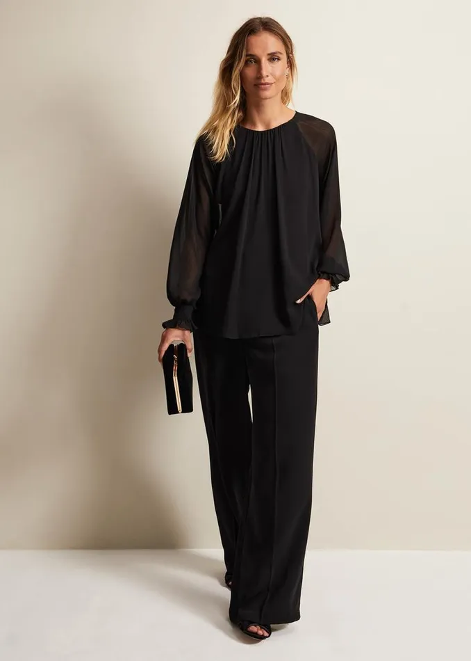 Phase Eight Tops and TShirts Aria Chiffon Double Layer Top Black 8211 Women