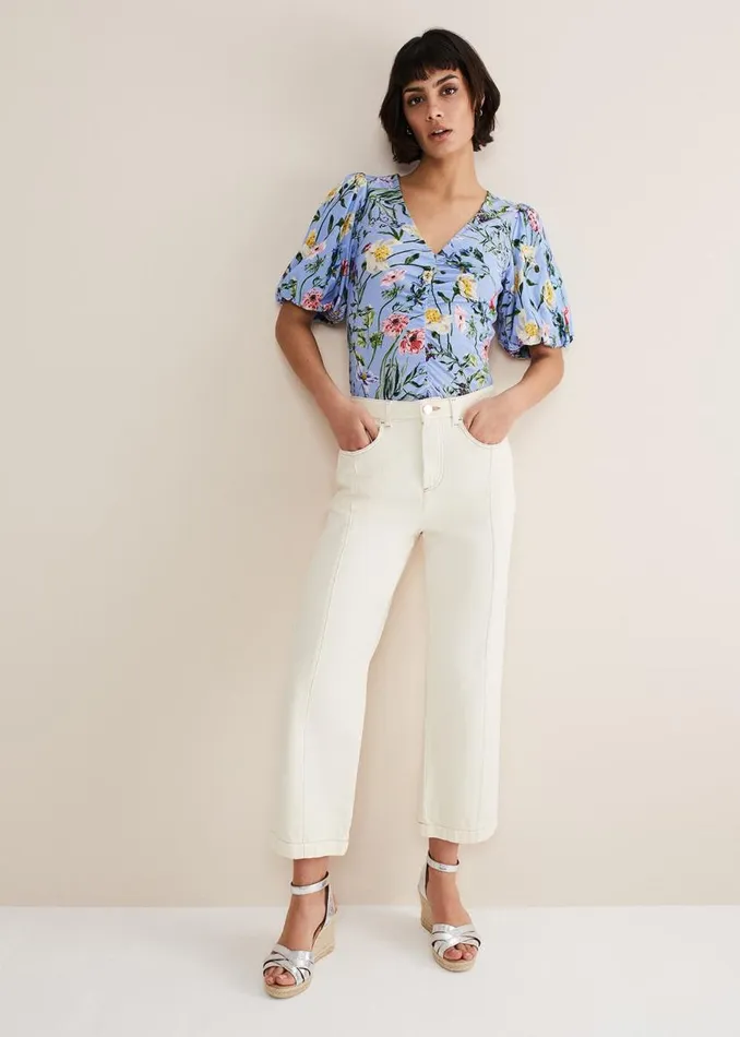 Phase Eight Tops and TShirts Donda Floral Ruched Top Bluemulti 8211 Women