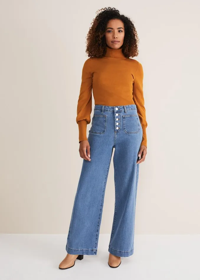 Phase Eight Trousers Magsie Wide Leg Jeans Mid Wash Blue 8211 Women