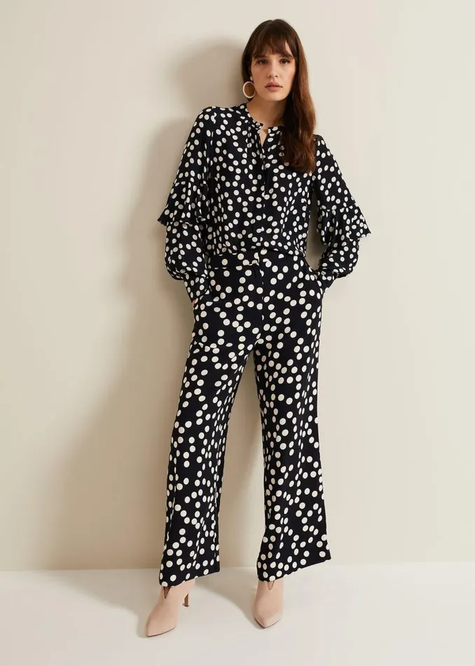 Phase Eight Trousers Mairead Polka Dot Wide Leg Trouser Navy 8211 Women