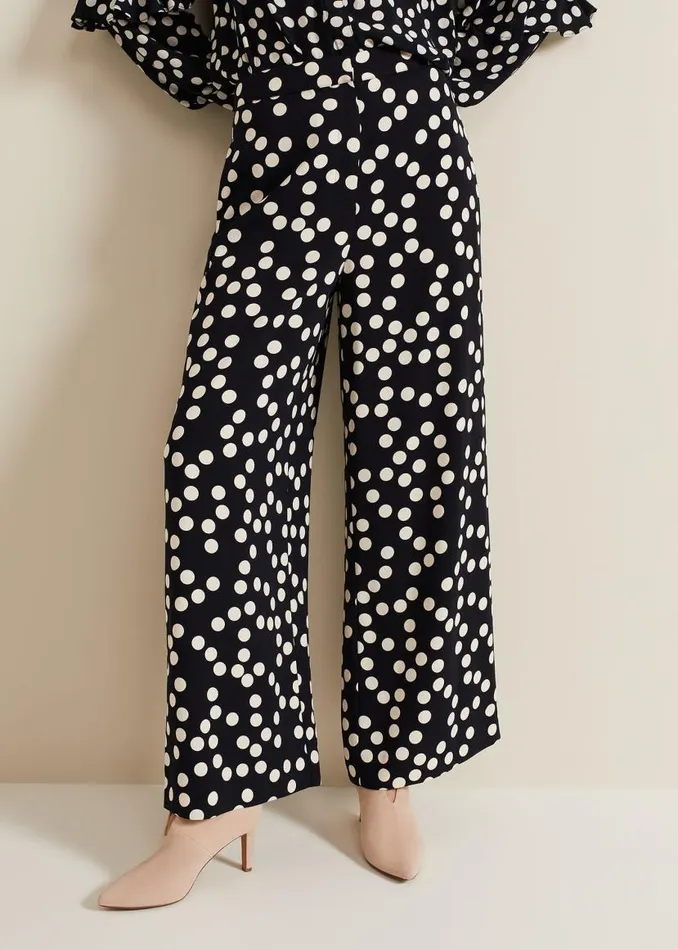 Phase Eight Trousers Mairead Polka Dot Wide Leg Trouser Navy 8211 Women