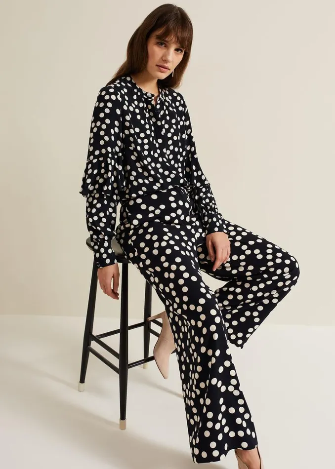 Phase Eight Trousers Mairead Polka Dot Wide Leg Trouser Navy 8211 Women