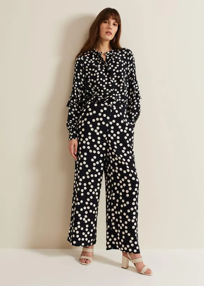 Phase Eight Trousers Mairead Polka Dot Wide Leg Trouser Navy 8211 Women
