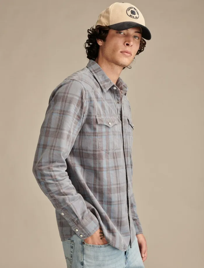 Plaid Corduroy Western Shirt Light Blue Multi Men Lucky Brand ButtonDowns