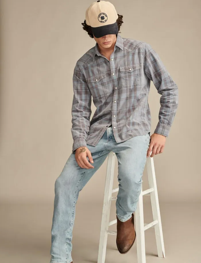 Plaid Corduroy Western Shirt Light Blue Multi Men Lucky Brand ButtonDowns