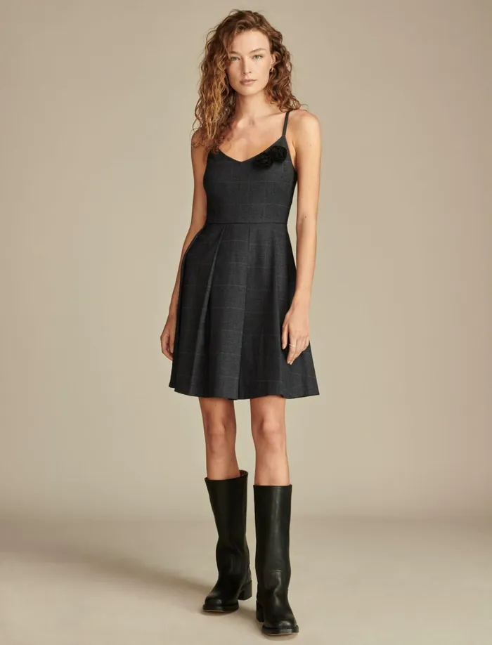 Plaid Fit And Flare Mini Dress Blue Plaid Women Lucky Brand Dresses