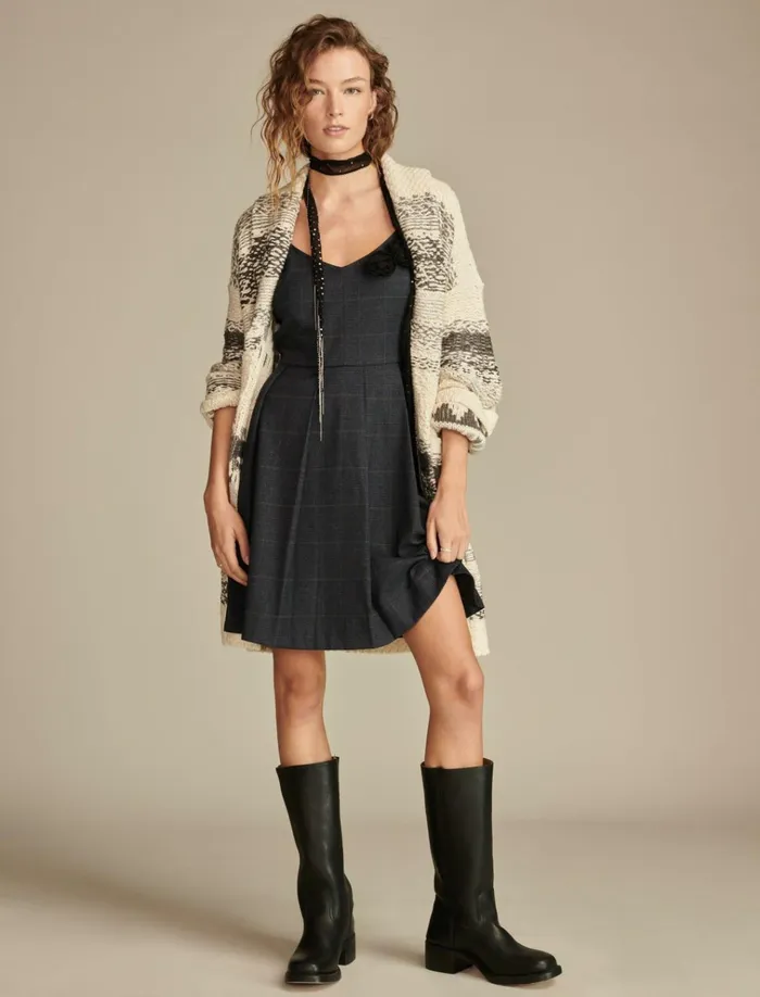 Plaid Fit And Flare Mini Dress Blue Plaid Women Lucky Brand Dresses