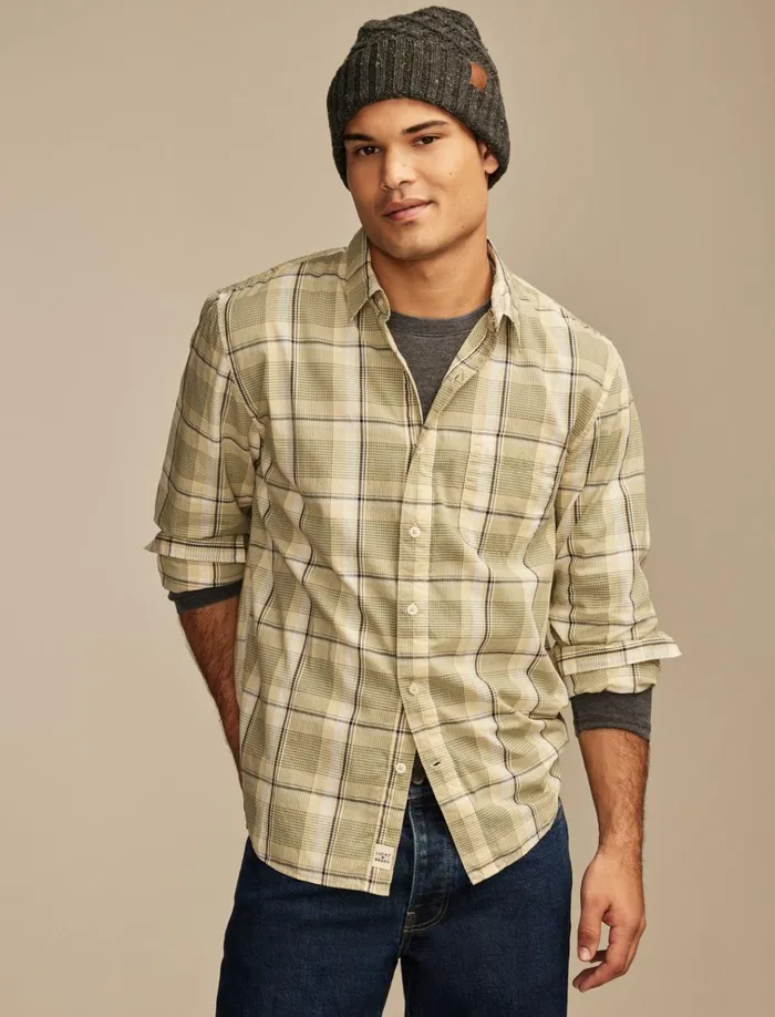 Plaid One Pocket Poplin Long Sleeve Shirt Yellow Plaid Men Lucky Brand ButtonDowns