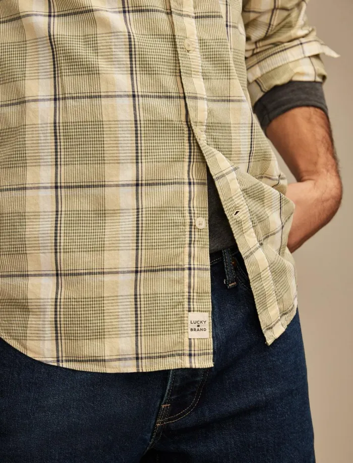 Plaid One Pocket Poplin Long Sleeve Shirt Yellow Plaid Men Lucky Brand ButtonDowns