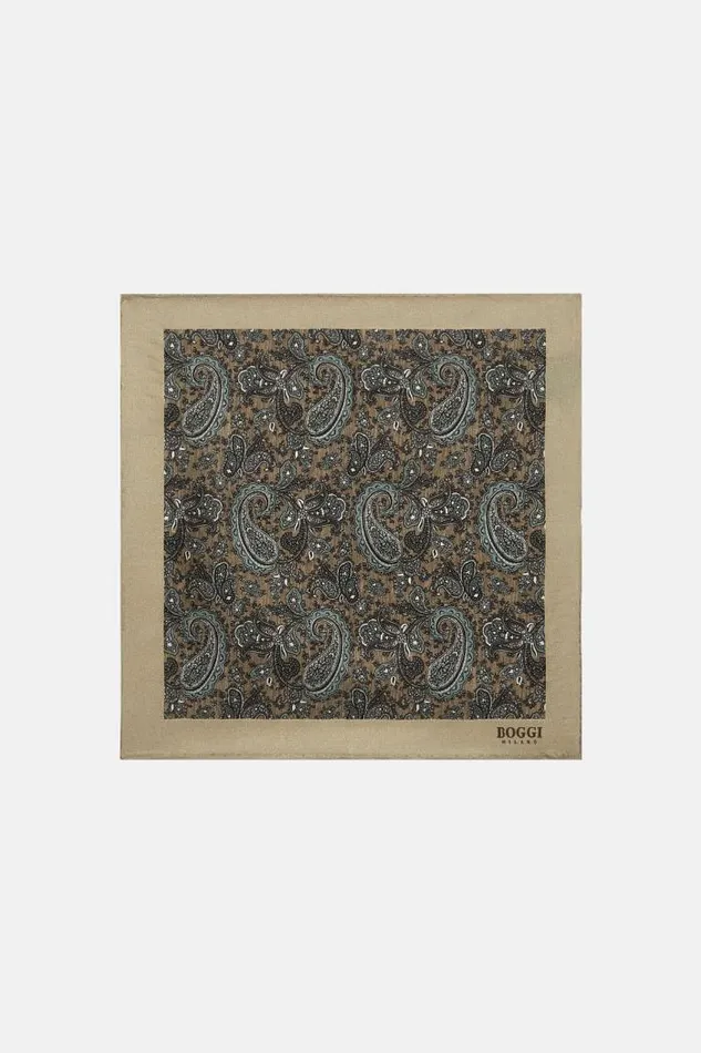 Pocket Squares Men Boggi Milano Macro Paisley Print Silk Pocket Square Natural
