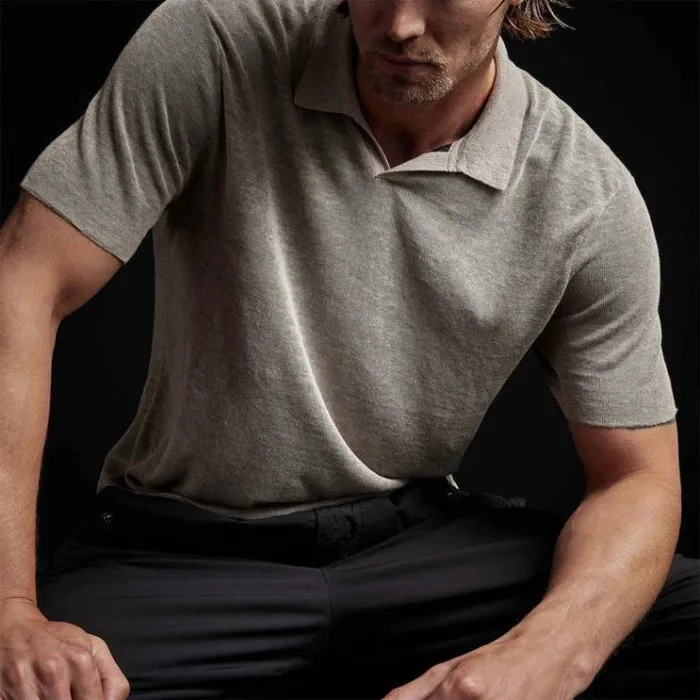 PolosNovelty Tops Men James Perse Double Layer Linen Polo Naturalblack