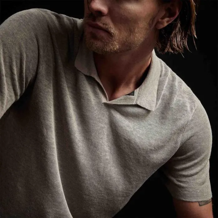 PolosNovelty Tops Men James Perse Double Layer Linen Polo Naturalblack