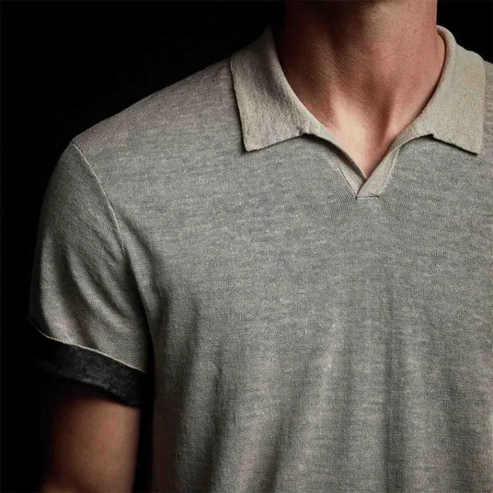 PolosNovelty Tops Men James Perse Double Layer Linen Polo Naturalblack