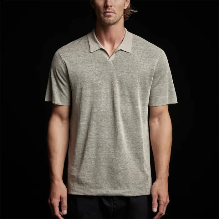 PolosNovelty Tops Men James Perse Double Layer Linen Polo Naturalblack