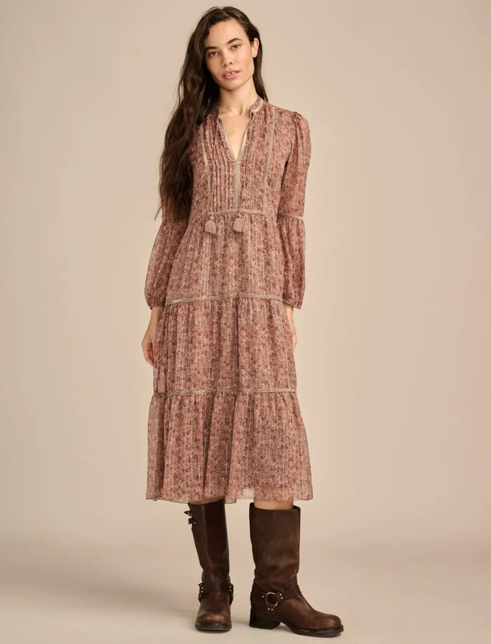Printed Shine Chiffon Maxi Dress Pink Floral Women Lucky Brand Dresses