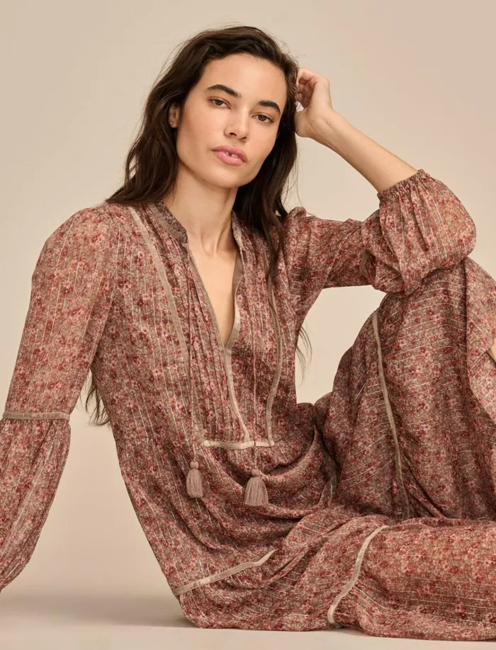 Printed Shine Chiffon Maxi Dress Pink Floral Women Lucky Brand Dresses