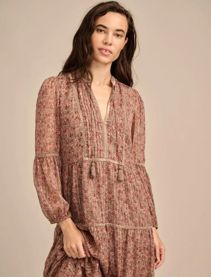 Printed Shine Chiffon Maxi Dress Pink Floral Women Lucky Brand Dresses