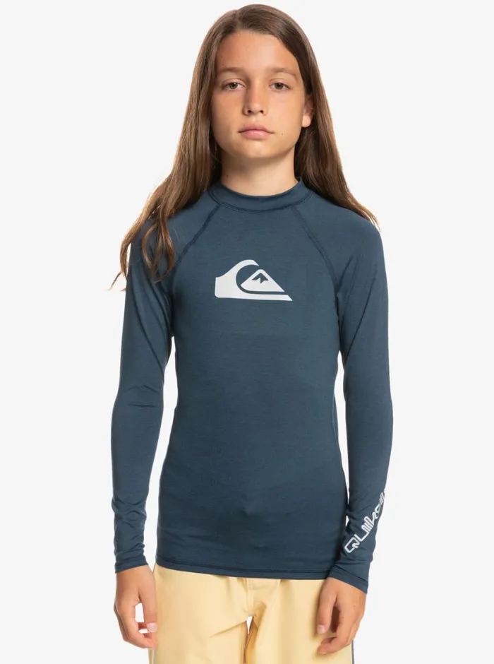 Quiksilver 816 All Time Ls Youth LSL Surf Tee Navy Blazer Heather Boys Rashguards Quiksilver 816 All Time Ls Youth LSL Surf Tee Navy Blazer Heather Boys Rashguards