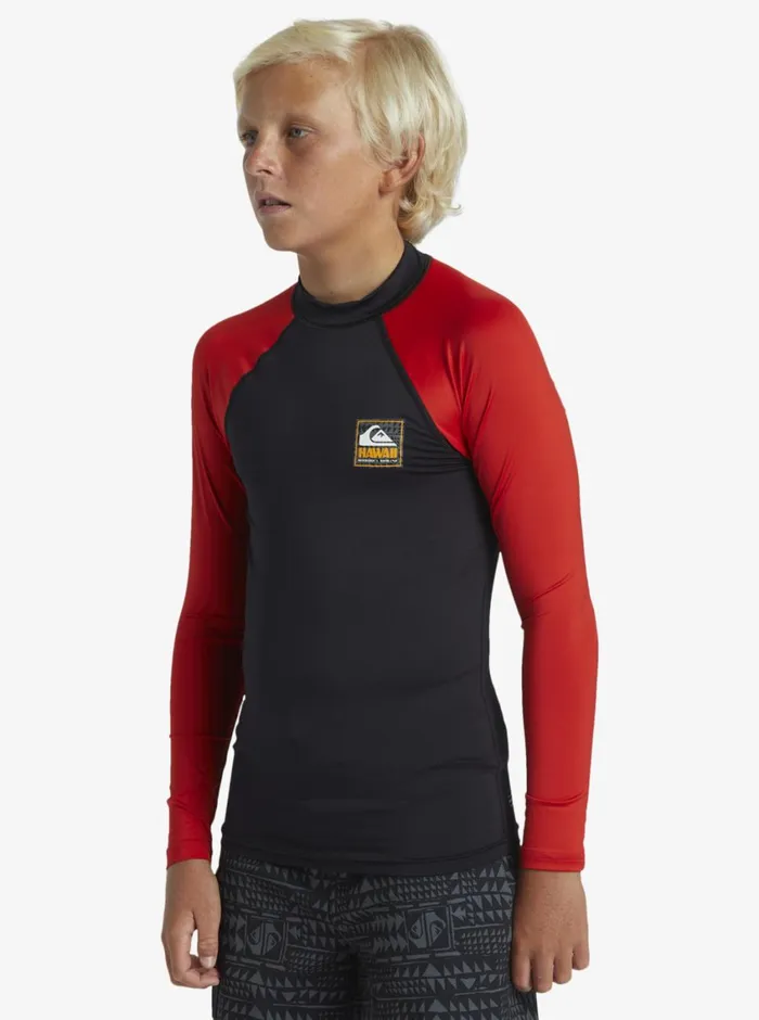 Quiksilver 816 Hawaii Badge UPF50 Long Sleeve Surf Tee High Risk Red Boys Rashguards Quiksilver 816 Hawaii Badge UPF50 Long Sleeve Surf Tee High Risk Red Boys Rashguards