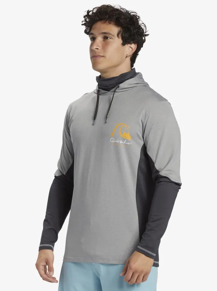 Quiksilver Angler Hooded UPF 50 Long Sleeve Surf Tee Sharkskin MensWaterman Rashguards Quiksilver Angler Hooded UPF 50 Long Sleeve Surf Tee Sharkskin MensWaterman Rashguards