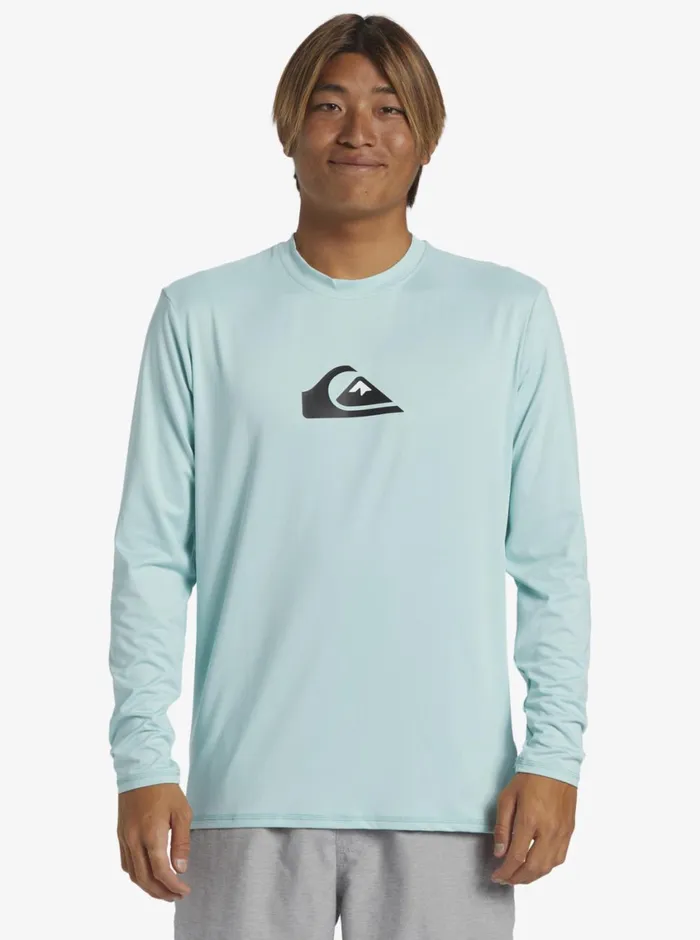 Quiksilver Solid Streak Long Sleeve UPF 50 Surf Tee Pastel Turquoise Mens Rashguards Quiksilver Solid Streak Long Sleeve UPF 50 Surf Tee Pastel Turquoise Mens Rashguards