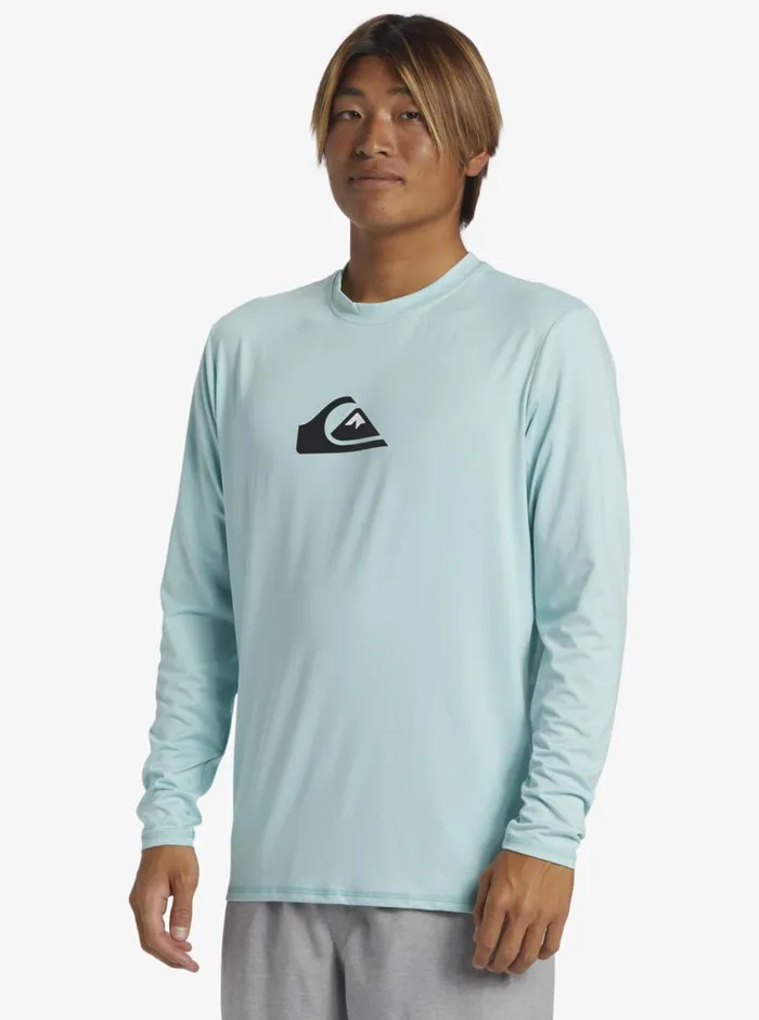 Quiksilver Solid Streak Long Sleeve UPF 50 Surf Tee Pastel Turquoise Mens Rashguards Quiksilver Solid Streak Long Sleeve UPF 50 Surf Tee Pastel Turquoise Mens Rashguards