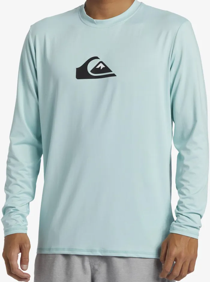 Quiksilver Solid Streak Long Sleeve UPF 50 Surf Tee Pastel Turquoise Mens Rashguards Quiksilver Solid Streak Long Sleeve UPF 50 Surf Tee Pastel Turquoise Mens Rashguards