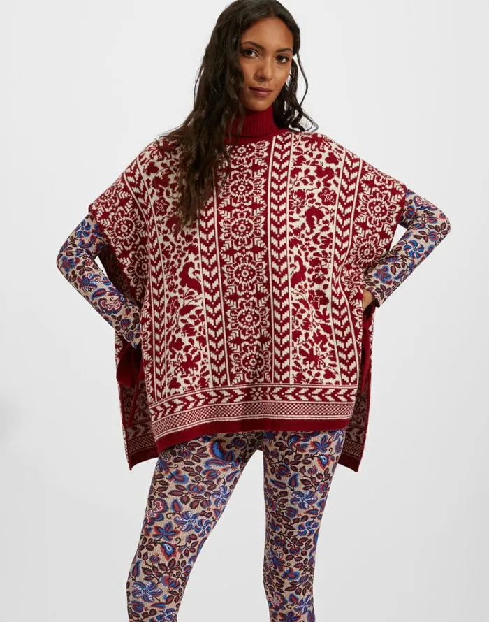 Ready To Wear Knitwear La Double J High Neck Poncho Norwegian Bicolore