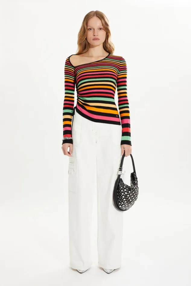 Readytowear Sweaters Sonia Rykiel Striped Longsleeved Sweater With Asymmetric Collar