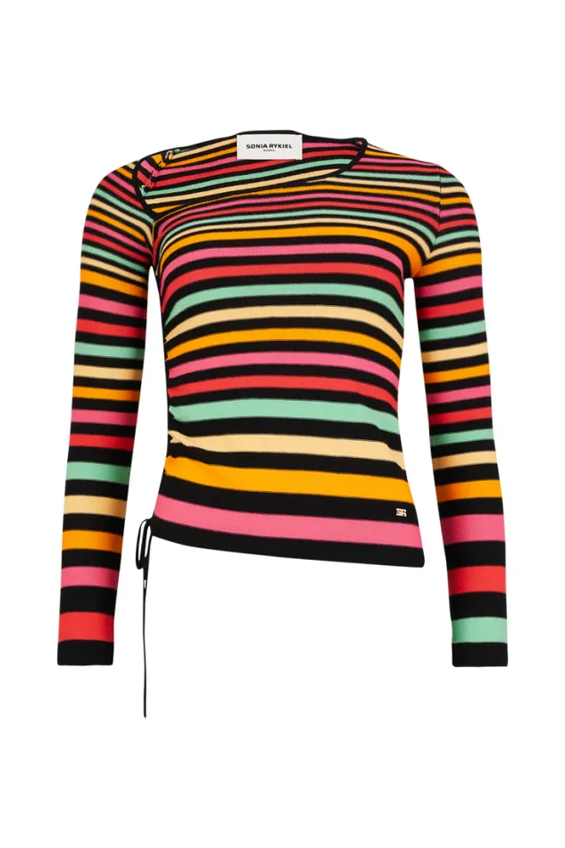Readytowear Sweaters Sonia Rykiel Striped Longsleeved Sweater With Asymmetric Collar