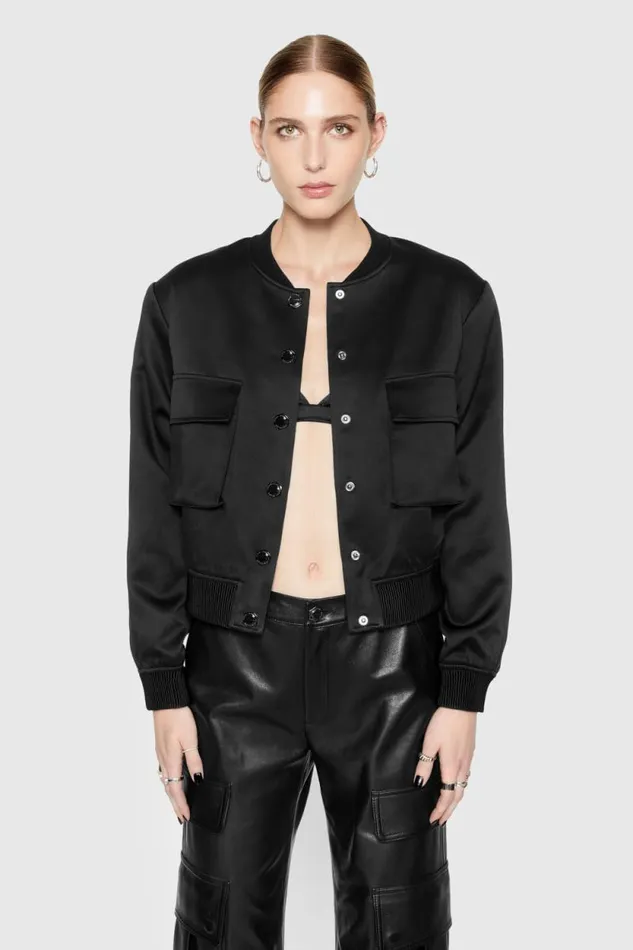 Rebecca Minkoff Outerwear Lucy Satin Bomber True Black 8211 Clothing