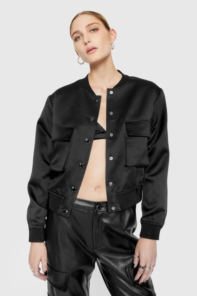 Rebecca Minkoff Outerwear Lucy Satin Bomber True Black 8211 Clothing Rebecca Minkoff Outerwear Lucy Satin Bomber True Black 8211 Clothing