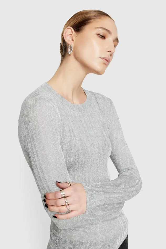 Rebecca Minkoff Tops Abbey Metallic Long Sleeve Metallic Silver 8211 Clothing Rebecca Minkoff Tops Abbey Metallic Long Sleeve Metallic Silver 8211 Clothing