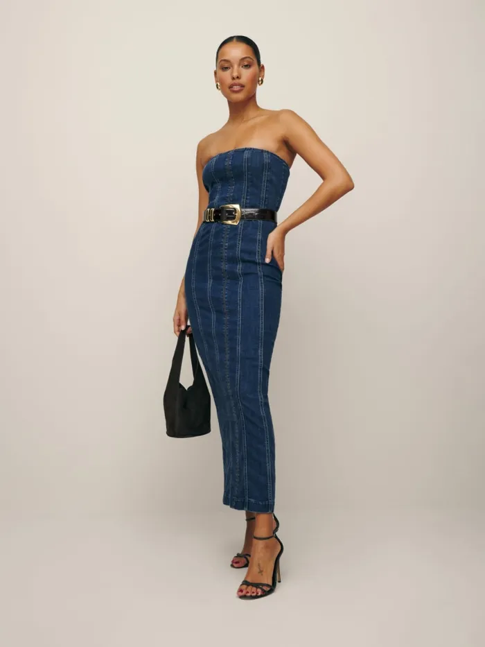 Reformation Dresses Anais Strapless Denim Midi Dress Griffin 8211 Women