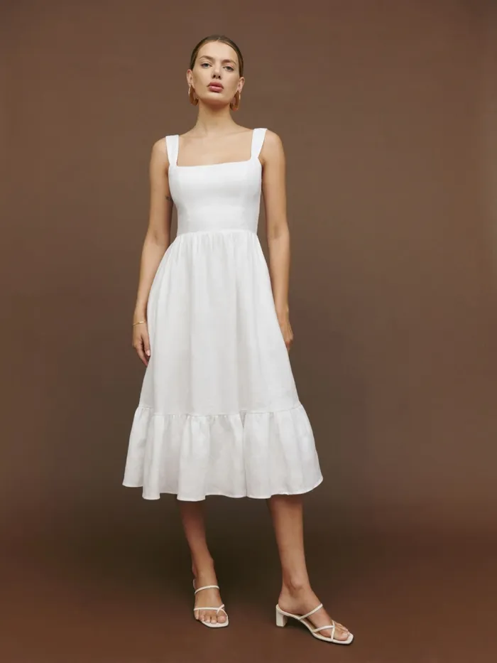 Reformation Dresses Bucatini Linen Dress White 8211 Women
