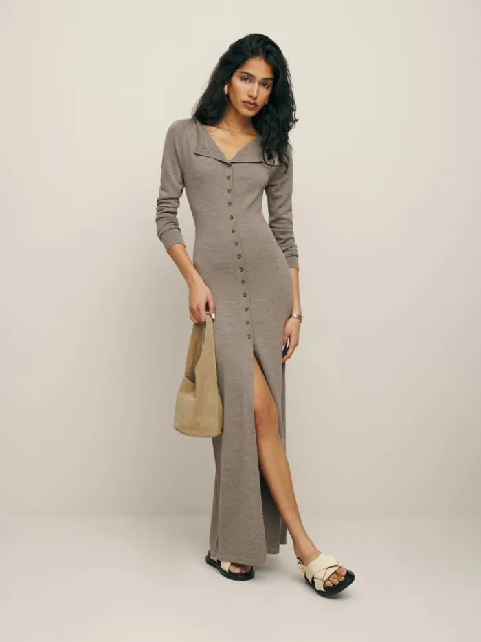 Reformation Dresses Cameran Regenerative Merino Sweater Dress Oatmeal 8211 Women