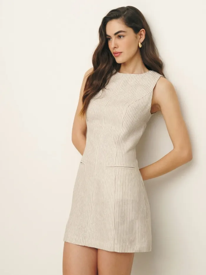 Reformation Dresses Citron Linen Dress Sandy Stripe 8211 Women