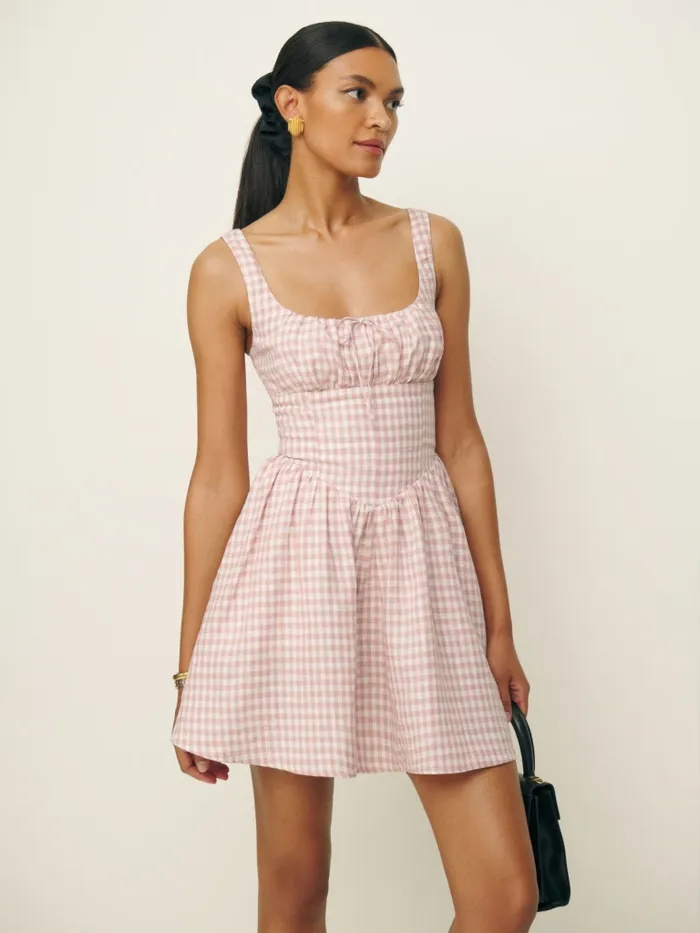 Reformation Dresses Daria Linen Dress Blush Check 8211 Women