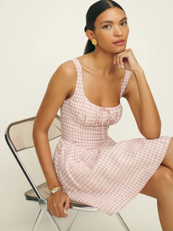 Reformation Dresses Daria Linen Dress Blush Check 8211 Women Reformation Dresses Daria Linen Dress Blush Check 8211 Women