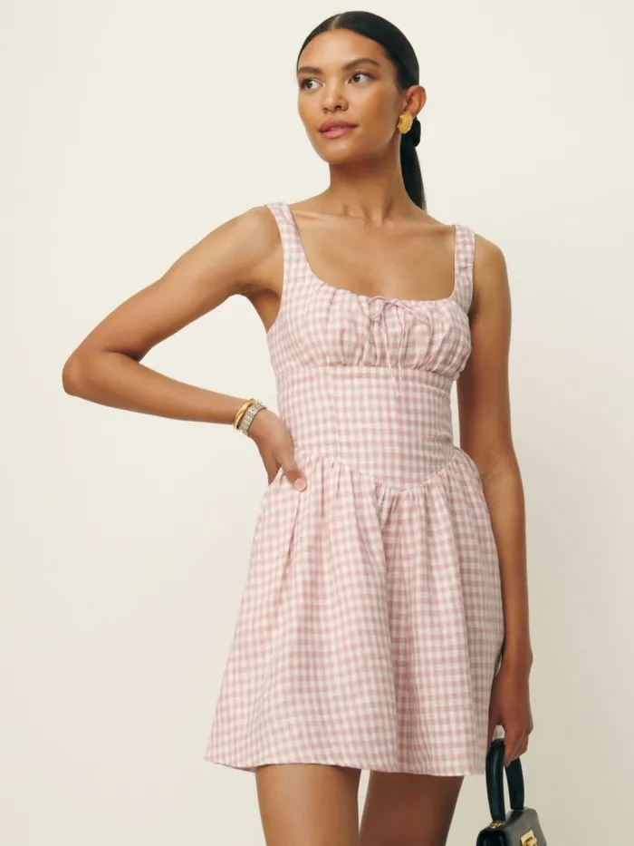 Reformation Dresses Daria Linen Dress Blush Check 8211 Women Reformation Dresses Daria Linen Dress Blush Check 8211 Women