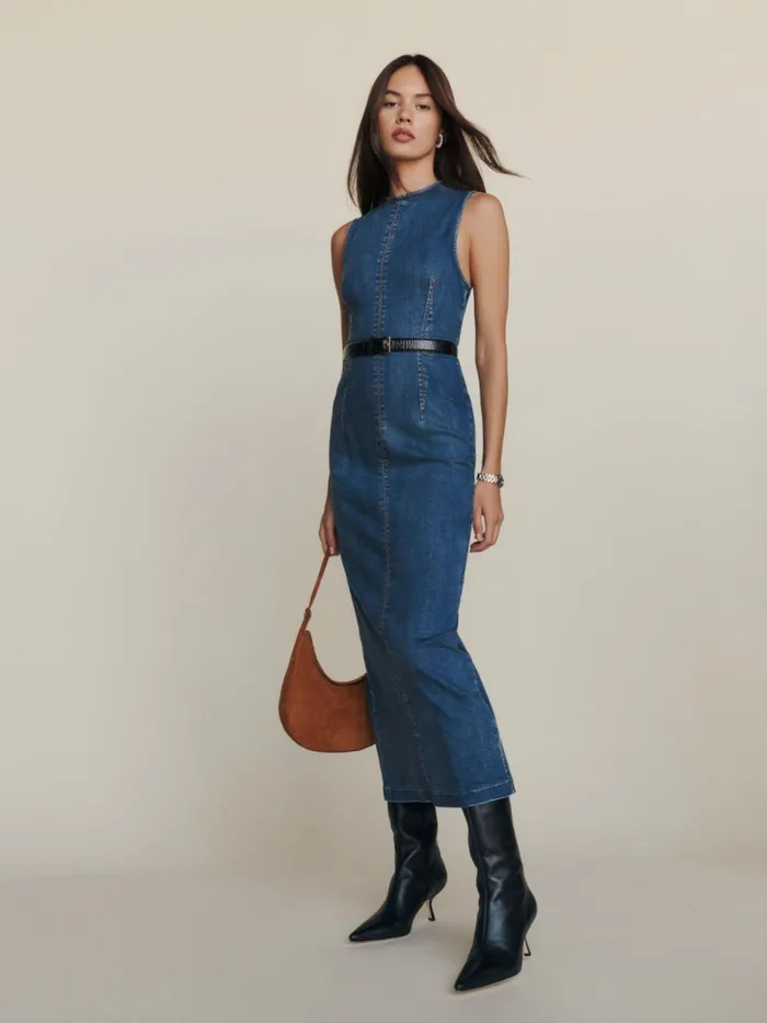 Reformation Dresses Kendi Denim Midi Dress Bleu 8211 Women