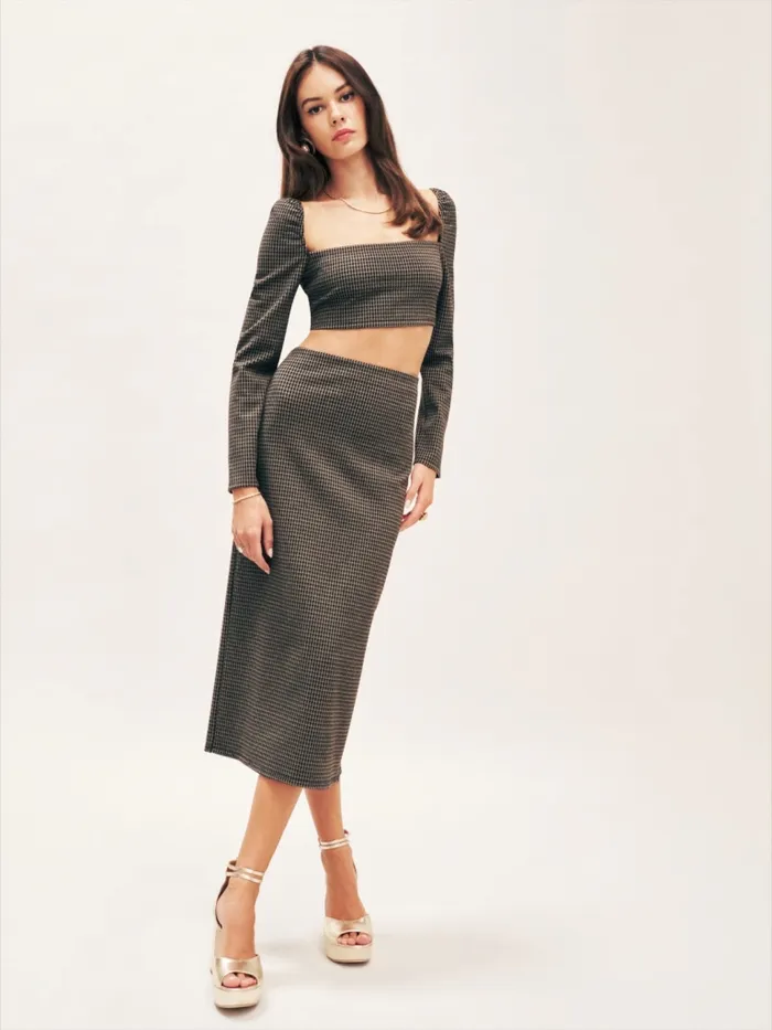Reformation Dresses Ladue Knit Two Piece Brown And Black Check 8211 Women