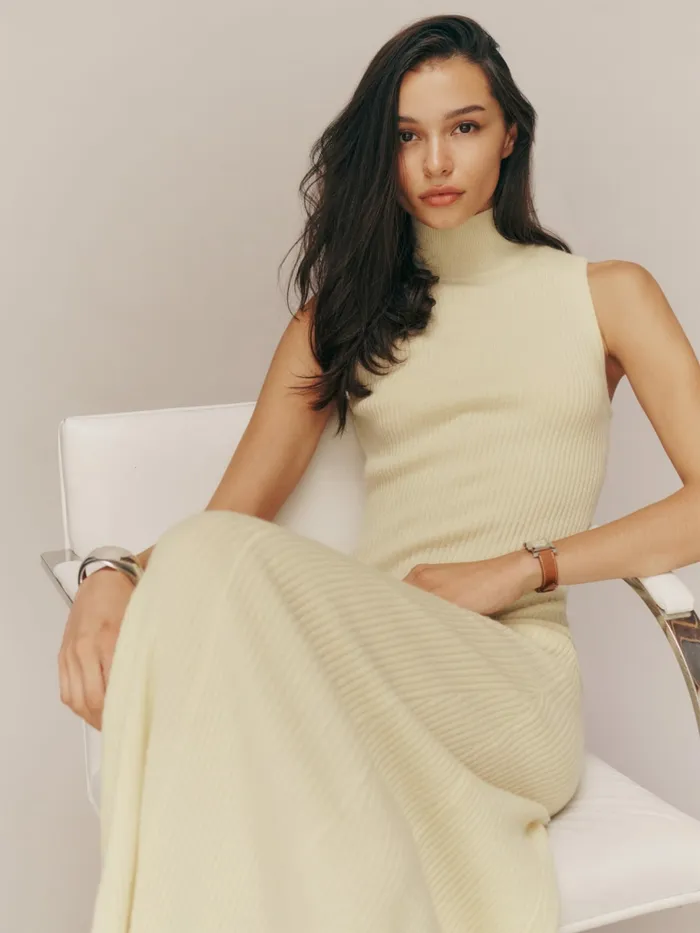 Reformation Dresses Odelia Cashmere Midi Dress Custard 8211 Women Reformation Dresses Odelia Cashmere Midi Dress Custard 8211 Women